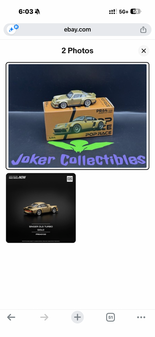 SINGER DLS TURBO GOLD 1/64 DIECAST MODEL CAR BY POP RACE PR640132