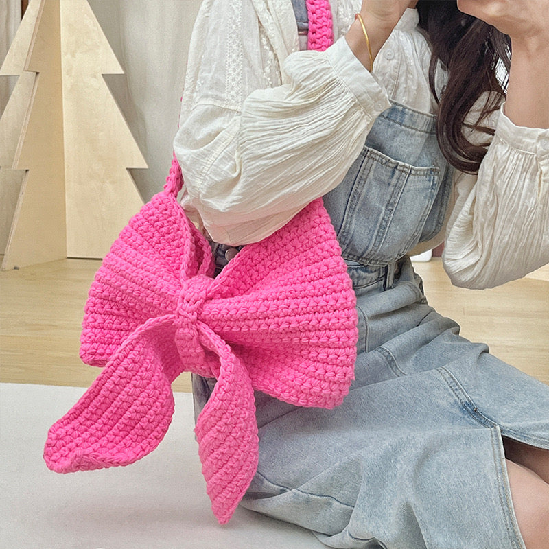 Hand-knitted bucket bag