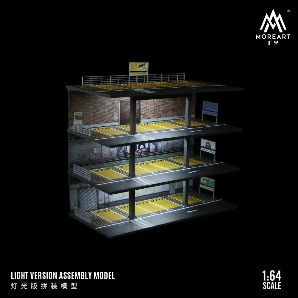 MoreArt 1:64 Steel Frame Garage Parking Lot Scene with Lights, American Version