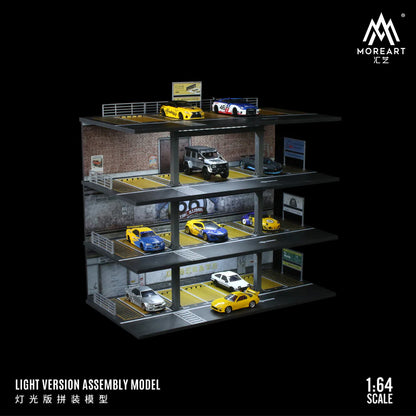 MoreArt 1:64 Steel Frame Garage Parking Lot Scene with Lights, American Version
