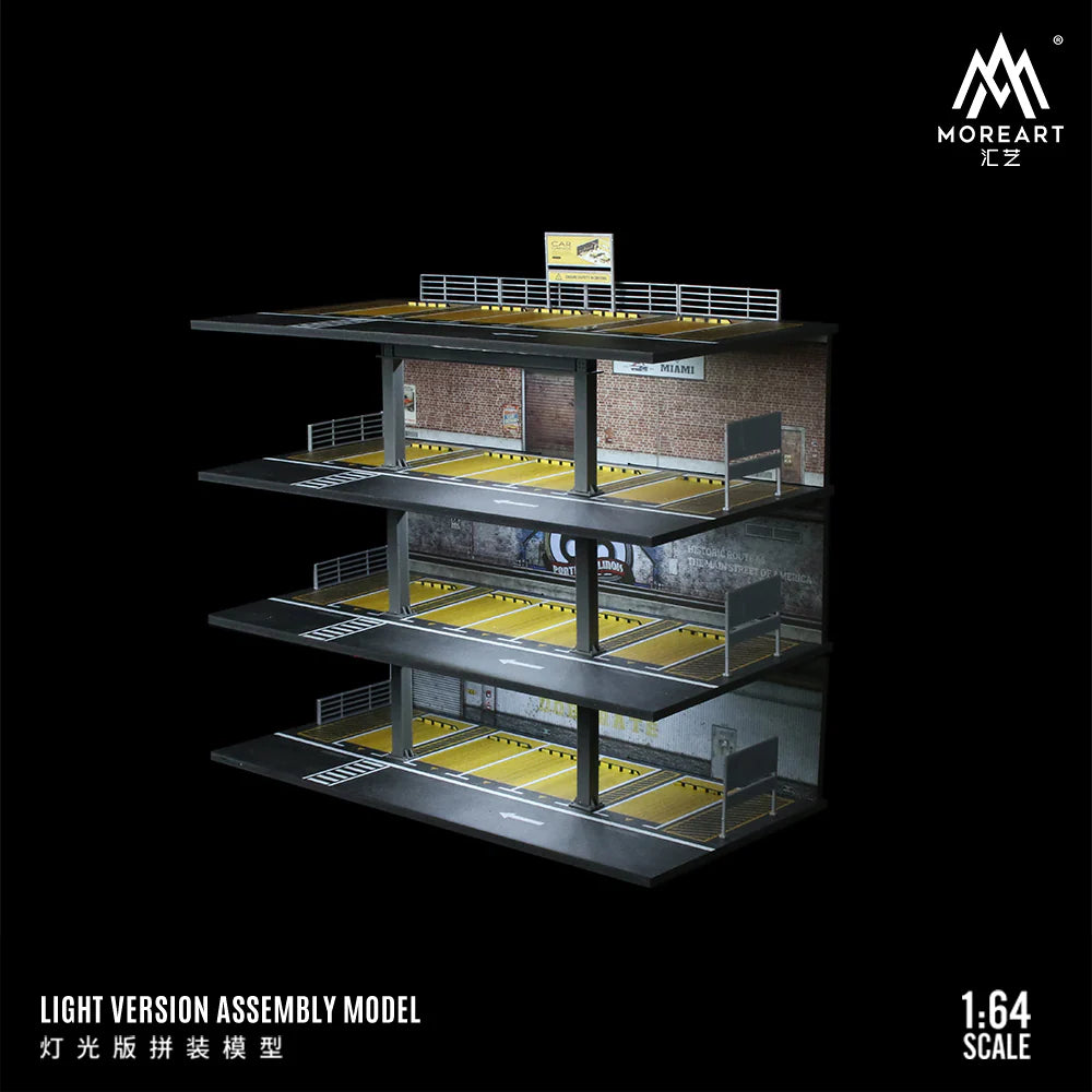 MoreArt 1:64 Steel Frame Garage Parking Lot Scene with Lights, American Version