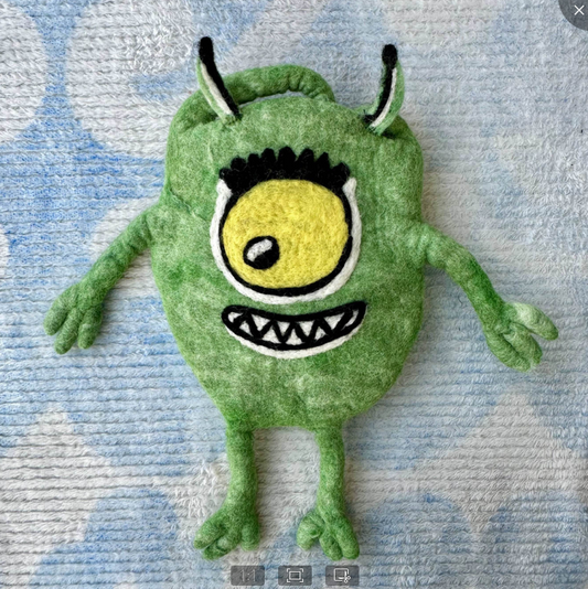 LL-X Handmade Wool felt bag- Green Big Eye Monster