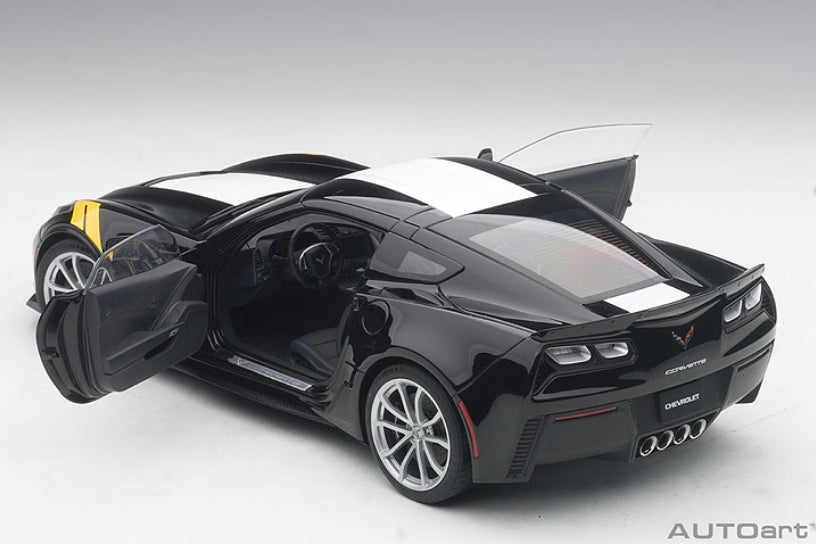 AUTOart 71273  CHEVROLET CORVETTE GRAND SPORT (BLACK/WHITE STRIPES/YELLOW FENDER HASH MARKS)
