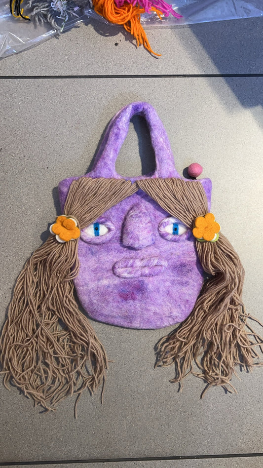 LL-X Handmade Wool felt bag- Purple Face