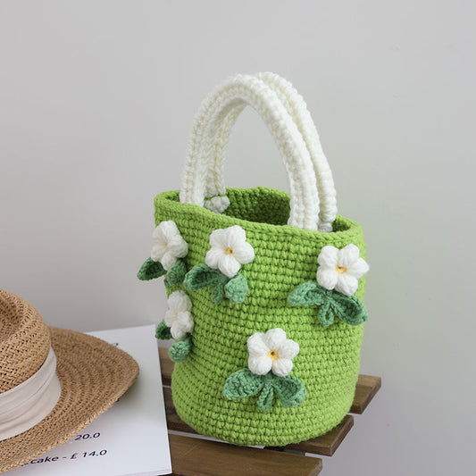 Hand-knitted bucket bag