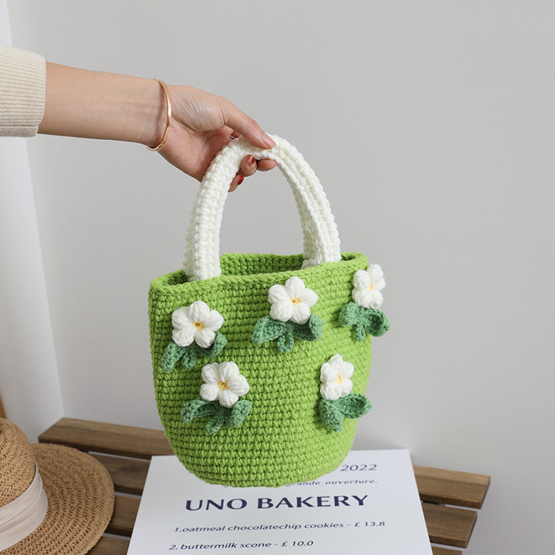 Hand-knitted bucket bag