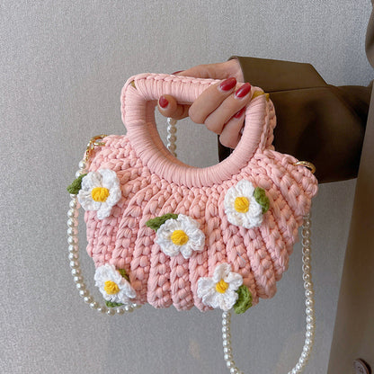 Hand-knitted flower bag