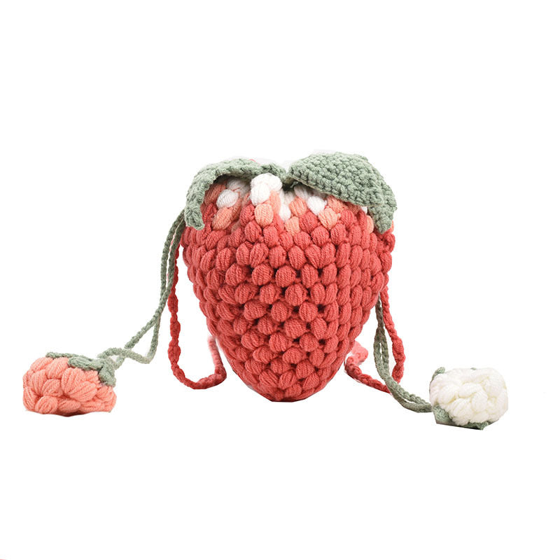 Hand-knitted strawberry bag