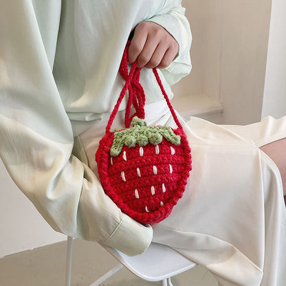 Hand-knitted strawberry bag