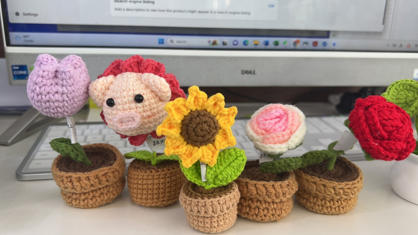 LL-XF Handmade Crochet Potted Plants Flowers$15.99-$25.99