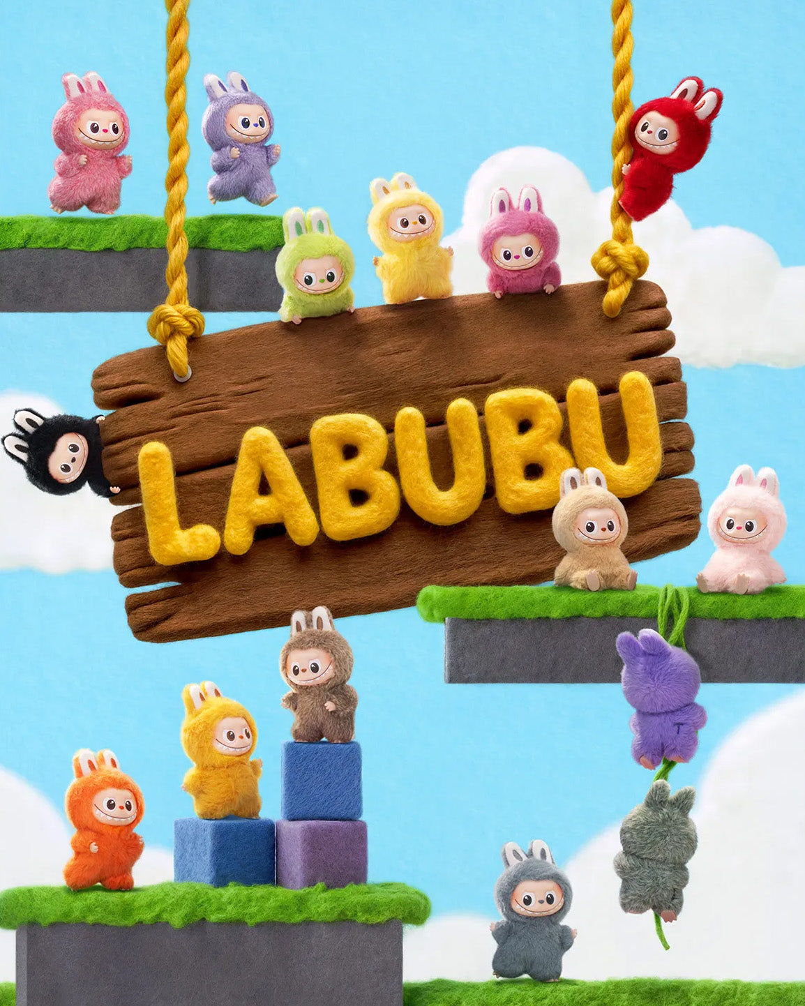 POP MART Labubu V4 The Monsters Pin For Love Series Plush Pendant Blind Box (Yellow A-M)