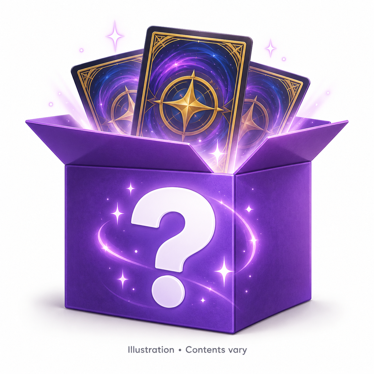 Generic illustration of a trading card mystery box; actual contents vary
