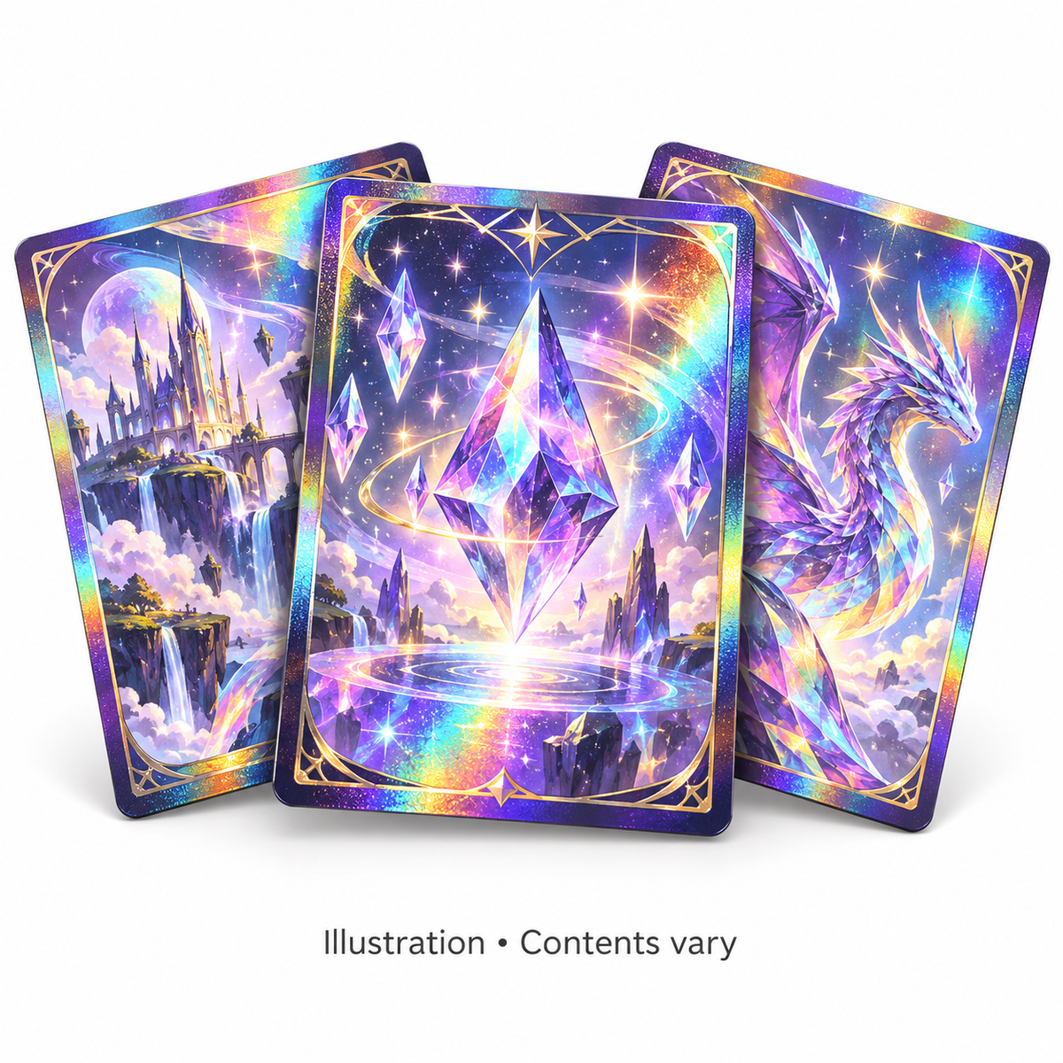 Generic illustration of holographic trading cards; actual contents vary
